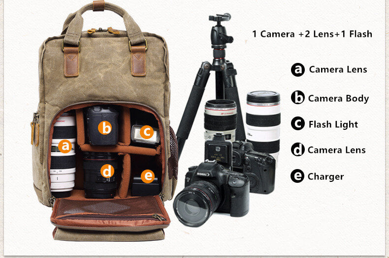 Waxed Canvas DSLR Camera Bag, Shoulder Bag, Messenger Bag, Diaper