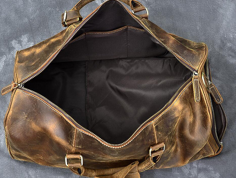 Crazy Horse Leather Travel Bags Vintage Men Duffle Bag Shoulder Messenger  Bag Overnight Bag With Shoes Compartment