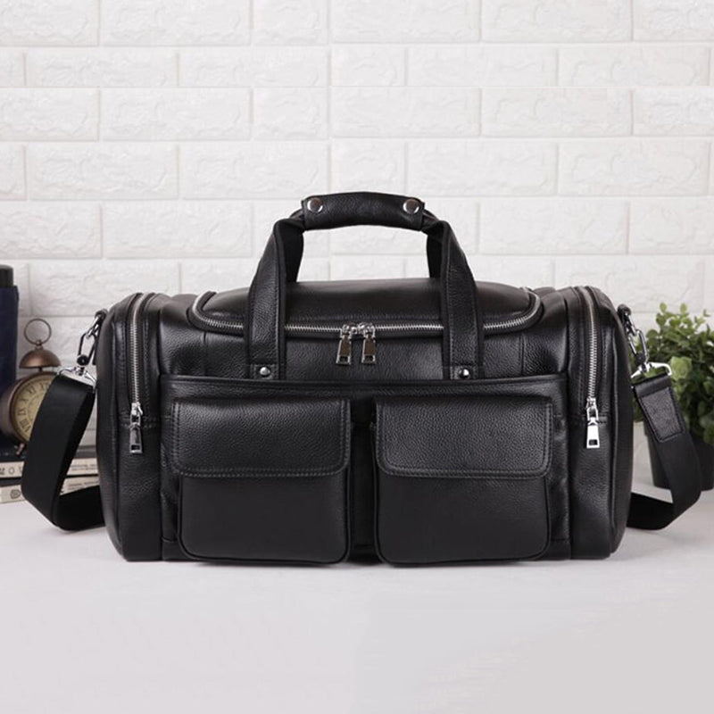 Black Leather Mens Casual Large Travel Bags Shoulder Weekender Bags Br –  iwalletsmen