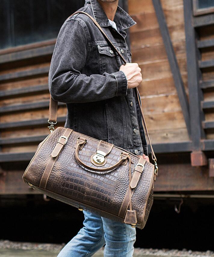 Travel Gifts Crazy Horse Leather Travel Bag Vintage Men Tote Duffle Bags  Large Shoulder Duffel Bags