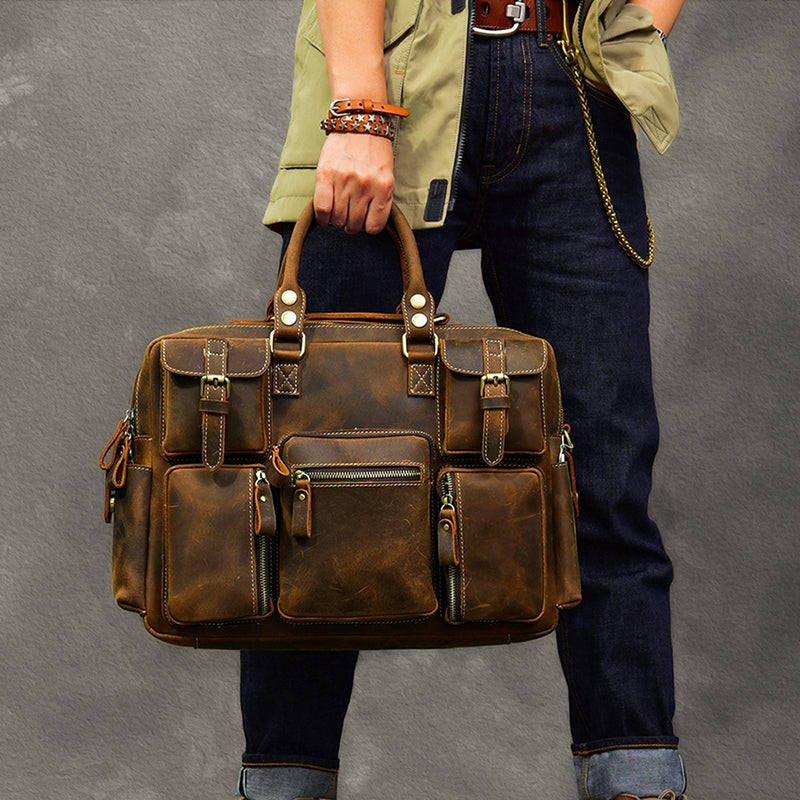 Travel Gifts Crazy Horse Leather Travel Bag Vintage Men Tote Duffle Bags  Large Shoulder Duffel Bags